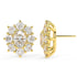 Side view of yellow gold lab-grown diamond oval halo earrings displaying post backing and intricate cluster setting with round diamonds, fine jewelry detail