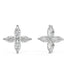 White gold lab grown diamond floral stud earrings with marquise cuts in four petal pattern front view on white background