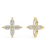 Yellow gold lab grown diamond floral stud earrings with marquise cuts in four petal pattern front view on white background