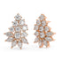 Rose gold tiered diamond stud earrings side view with post, secure backing and prong details, rose gold pear marquise cluster earrings