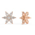 Rose gold diamond floral studs worn on ear, sparkling six-petaled marquise cluster close-up, stylish rose gold flower diamond earrings for women