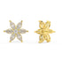 Yellow gold diamond flower studs full side view, prong-set six marquise petals with central diamond and bead accents, contemporary floral diamond jewelry