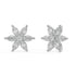 White gold six-petal diamond studs angled view, central round brilliant with marquise petals, luxury lab grown floral diamond earrings
