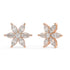 Rose gold six-petal diamond stud earrings side view with post, secure backing and prong details, rose gold marquise floral diamond earrings