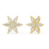 Yellow gold six-petal diamond flower earrings angled view, marquise cuts surrounding central round brilliant, high-quality lab diamond fine jewelry