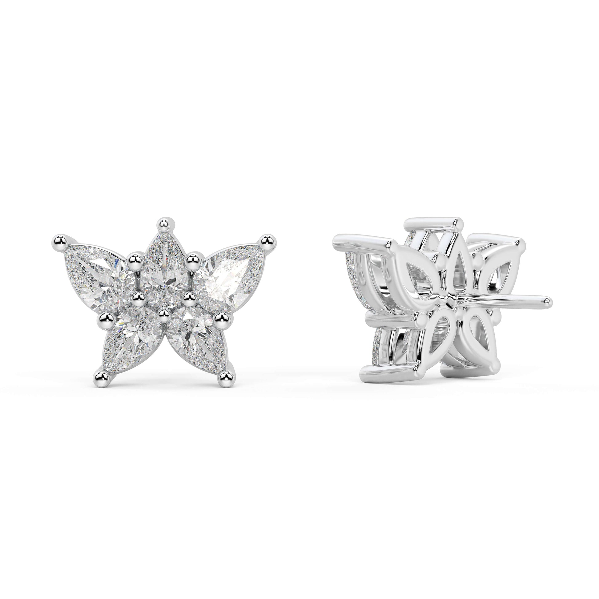 White gold halo diamond stud earrings full angled shot, brilliant center with surrounding diamonds, perfect gift lab diamond jewelry