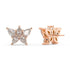 Rose gold halo diamond studs worn on ear, sparkling round center and accent diamonds close-up, stylish rose gold halo diamond earrings for women