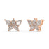 Rose gold diamond halo studs side view with post, secure backing and prong details, rose gold classic halo diamond earrings