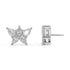 White gold round halo diamond earrings side profile with backing, secure screw post and prong details, classic white gold halo studs