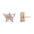 Rose gold round halo diamond earrings angled profile, central brilliant cut with full halo sparkle, luxurious rose gold fine jewelry