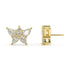Yellow gold round halo diamond earrings side profile, secure post backing visible, classic low-profile halo diamond studs in 14k gold