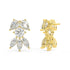 Yellow gold round pear diamond stud earrings full side view, prong-set multi-stone bow design with bead details, contemporary diamond cluster jewelry