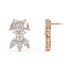 Rose gold pear diamond cluster earrings angled profile, central round brilliant with pear accents in bow formation, luxurious rose gold fine jewelry