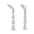 White gold pear round diamond linear earrings full angled shot, sparkling staggered vine design with open settings, perfect gift lab diamond climber jewelry