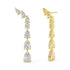 Yellow gold pear round diamond linear earrings full side view, prong-set staggered vine drop design with gold accents, contemporary diamond climber jewelry