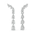 White gold linear diamond drop earrings angled view, pear shaped with round centers in curved vine climber formation, luxury lab grown diamond earrings