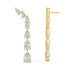 Yellow gold teardrop diamond climber earrings side profile, secure post backing visible, timeless cascading pear diamond earrings in 14k gold