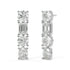 White gold linear diamond stud earrings angled view, three-stone round emerald oval cuts in bar formation with beads, luxury lab grown diamond earrings