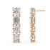 Rose gold vertical bar diamond earrings angled profile, three brilliant cut stones in stacked design with gold accents, luxurious rose gold fine jewelry