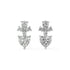 Pair of Diamore Earrings in white gold featuring fancy yellow heart lab grown diamond below blooming white floral cluster for sunny intensity contrasting cool fire accents on white background.