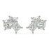 Angled perspective of white gold lab-grown diamond oval and pear drop earrings with radiant cluster design, pair displayed, elegant bridal diamond jewelry