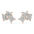 Angled shot of rose gold lab-grown diamond cluster drop earrings with oval center and pear side brilliants, pair illustrated, trendy luxury diamond earrings