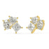 Angled view of yellow gold lab-grown diamond cluster drop earrings featuring oval middle stone and pear side diamonds, pair shown, high-end luxury jewelry