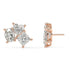 Front and back perspectives of rose gold lab-grown diamond three-stone drop earrings with vertical oval and pear arrangement, ethical fine jewelry