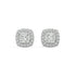 Pair of Cushion Halo lab grown diamond earrings in white gold featuring soft square center framed by subtle halo for cozy reflections unmatched depth on white background.