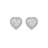 Pair of Heart Halo lab grown diamond earrings in white gold featuring heart cut elevated by halo for soft bursts of light evoking deep feelings on white background.