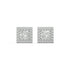 Pair of Princess Halo lab grown diamond earrings in white gold featuring princess cut surrounded by halo for fierce refined shine on white background.