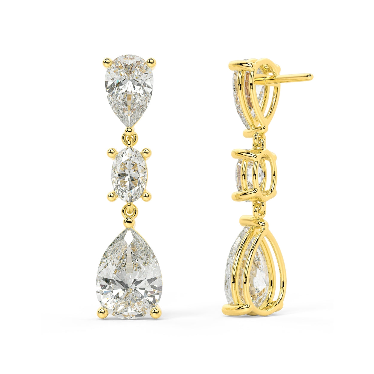 Pair of white gold lab-grown diamond solitaire stud earrings with round brilliant diamond in elegant prong mount, front view, sophisticated timeless jewelry