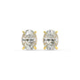 Pair of Oval Hidden Halo lab grown diamond earrings in yellow gold showcasing oval cut stones with concealed shine for flowing form and balanced natural elegance on white background.