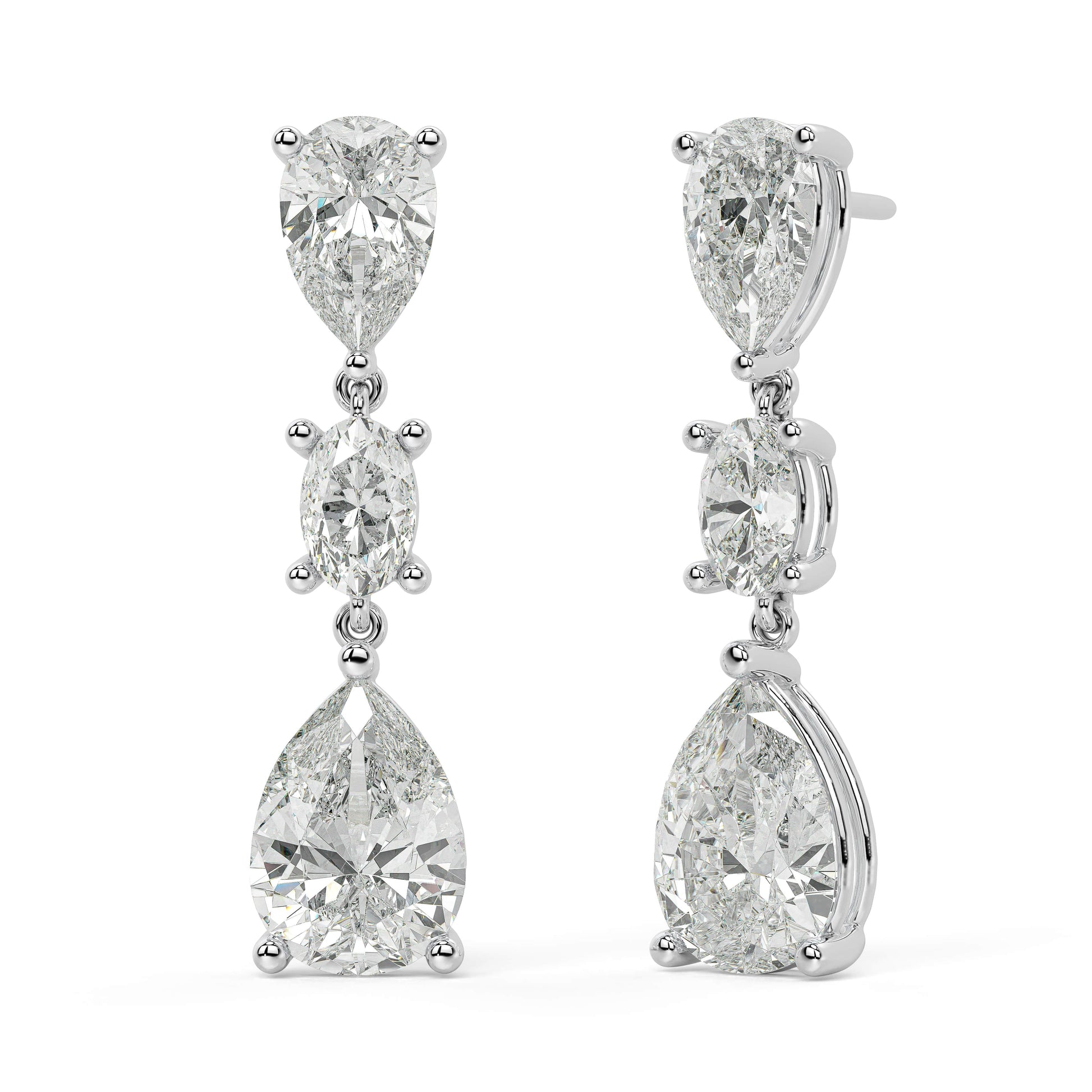 Side view of white gold lab-grown diamond stud earrings highlighting secure post and precise prong settings on round brilliant diamond, high-end craftsmanship