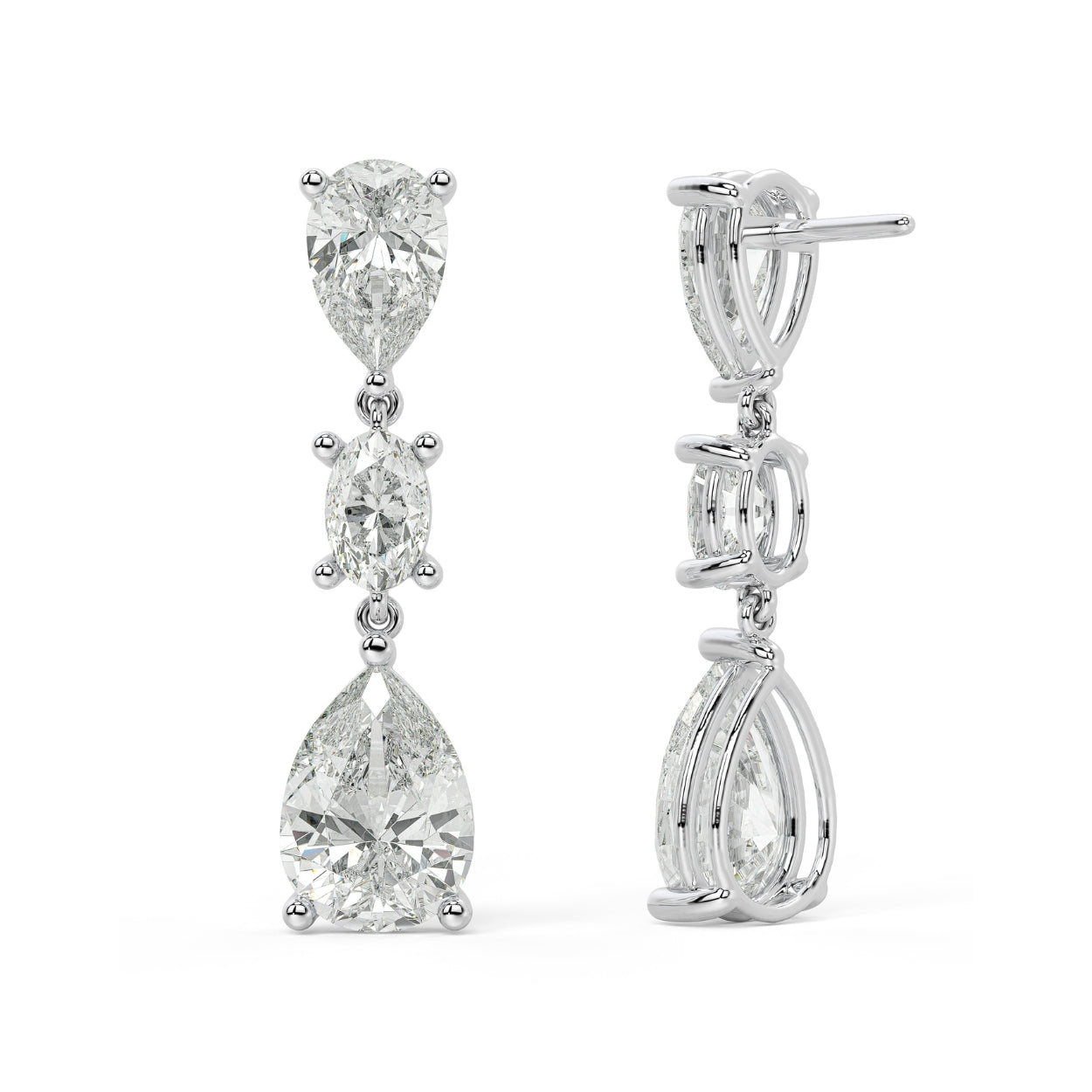 Pair of rose gold lab-grown diamond solitaire stud earrings featuring round brilliant-cut diamond in classic setting, front view, romantic timeless jewelry