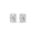 Pair of Oval Hidden Halo lab grown diamond earrings in white gold featuring oval cut with concealed shine for rounded edges and brilliant facets on white background.