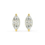 Pair of Marquise Hidden Halo lab grown diamond earrings in yellow gold, featuring tapered form boosting surface sparkle for eco conscious craft on white background.