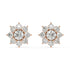 Angled shot of rose gold lab-grown diamond cluster earrings with round center and brilliant petal rounds, pair illustrated, trendy diamond earrings
