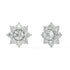 Side view of white gold lab-grown diamond flower earrings highlighting secure post and intricate settings on round diamonds, high-end craftsmanship