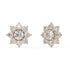 Side profile of rose gold lab-grown diamond flower earrings showing post and elaborate prong settings on central and surrounding rounds, exquisite diamond detail