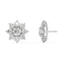 Front and back views of white gold lab-grown diamond stud earrings in classic floral cluster with central round and six petals, premium ethical jewelry