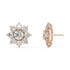 Front and back perspectives of rose gold lab-grown diamond stud earrings with round brilliant center and petal cluster, ethical fine jewelry