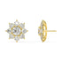 Side profile of yellow gold lab-grown diamond flower earrings displaying post backing and detailed prong settings on central and petal diamonds, fine diamond craftsmanship