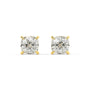 Pair of yellow gold lab-grown diamond asscher stud earrings with square single asscher-cut diamond in elegant prong setting, front view, luxury solitaire diamond jewelry