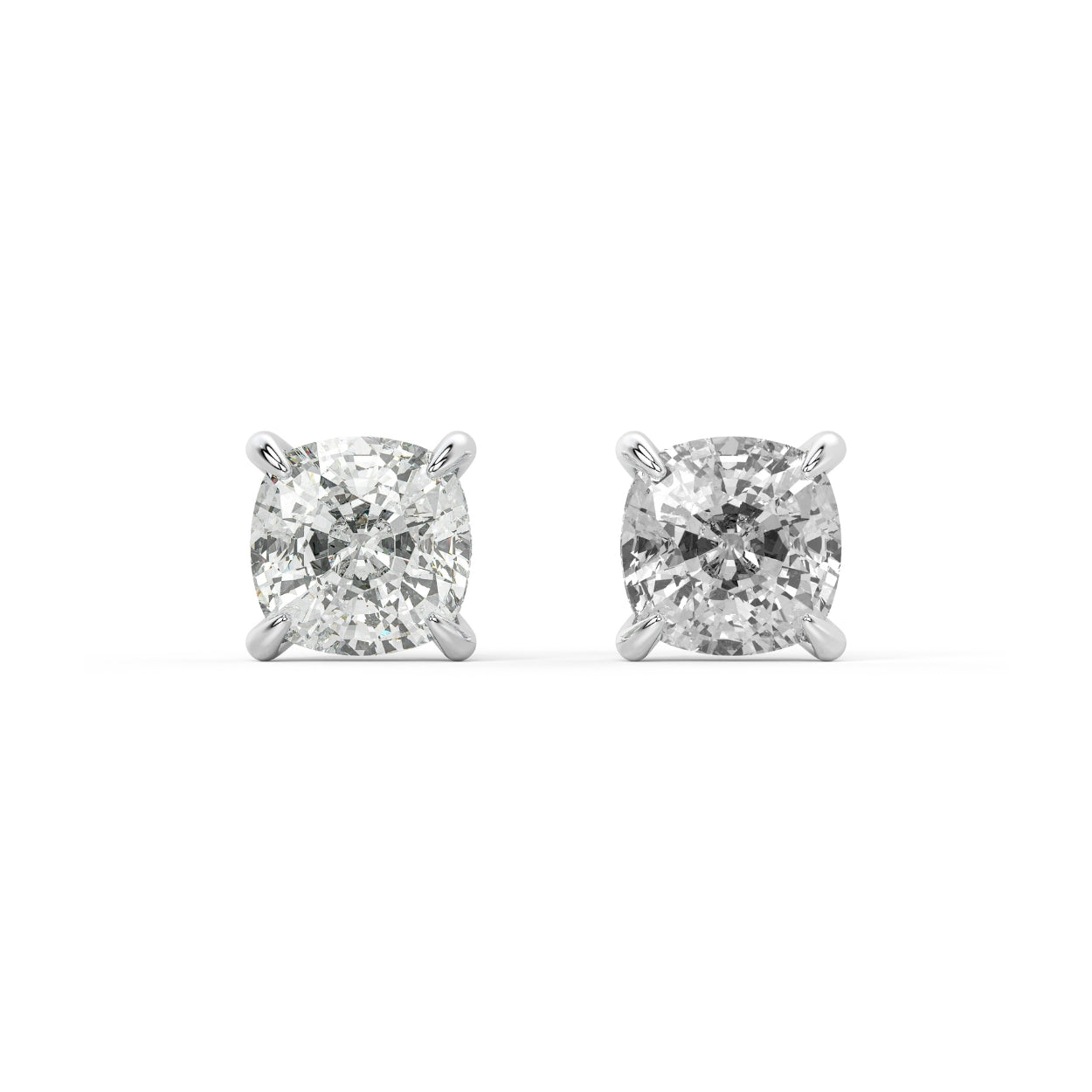 Pair of white gold lab-grown diamond asscher stud earrings with single square asscher-cut diamond in classic setting, front view, sophisticated timeless jewelry