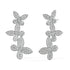 Angled perspective of white gold lab-grown diamond cascading earrings with layered marquise leaves and pear accents, pair displayed, elegant bridal diamond jewelry