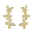 Pair of yellow gold lab-grown diamond floral vine stud earrings with marquise and pear-shaped diamond petals in cascading butterfly cluster design, front view, luxury Pavé diamond jewelry
