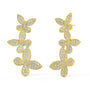 Pair of yellow gold lab-grown diamond floral vine stud earrings with marquise and pear-shaped diamond petals in cascading butterfly cluster design, front view, luxury Pavé diamond jewelry