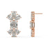 Detailed front and angled views of rose gold lab-grown diamond cluster studs in emerald and pear floral arrangement, premium sustainable luxury