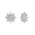 Pair of rose gold lab-grown diamond flower stud earrings featuring prominent central round diamond and six surrounding round petal diamonds in elegant floral motif, front view, romantic luxury jewelry